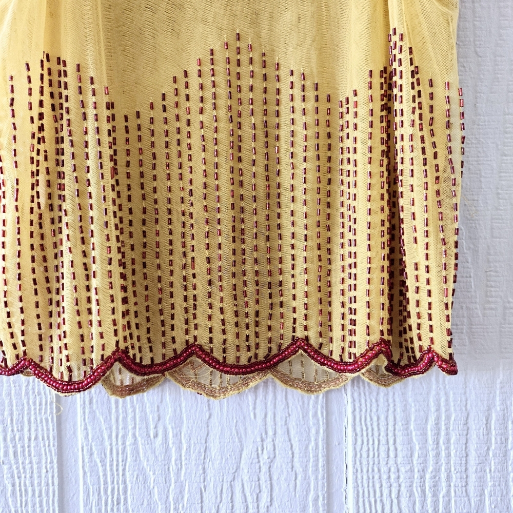 Sundance Mesh Yellow & Red Beaded Tank Top Lined Festival Boho Western Large - Picture 6 of 8